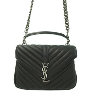 Saint Laurent Monogram College Bag Black chevron quilted leather